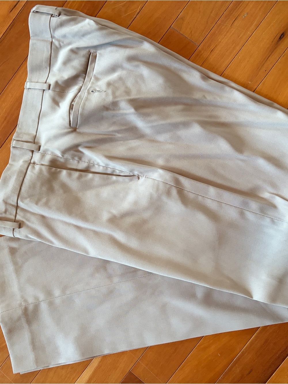 Men's Beige Dress Pants - Classic Flat-Front Trousers